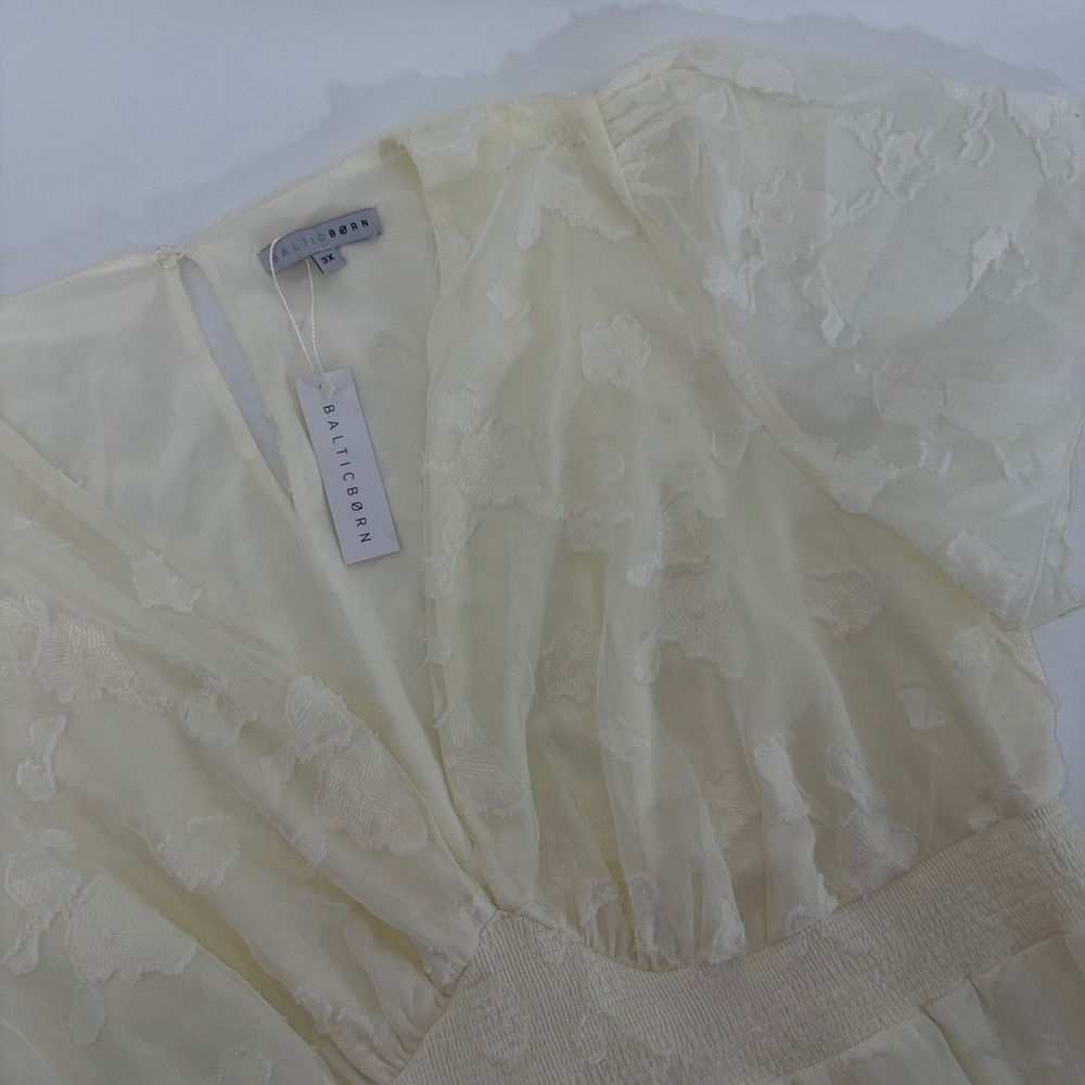 Baltic Born Evelyn Maxi Dress Cream Ivory Floral Clip Dot Smocked 3XL NWT